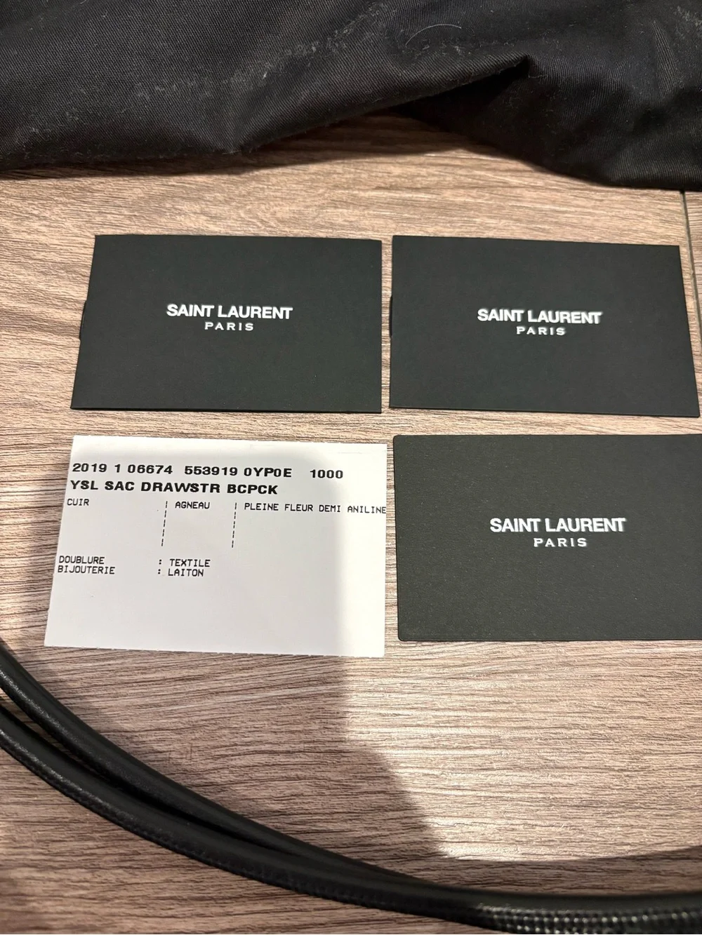 Saint Laurent Black Leather Drawstring Pouch Backpack with Card Holder